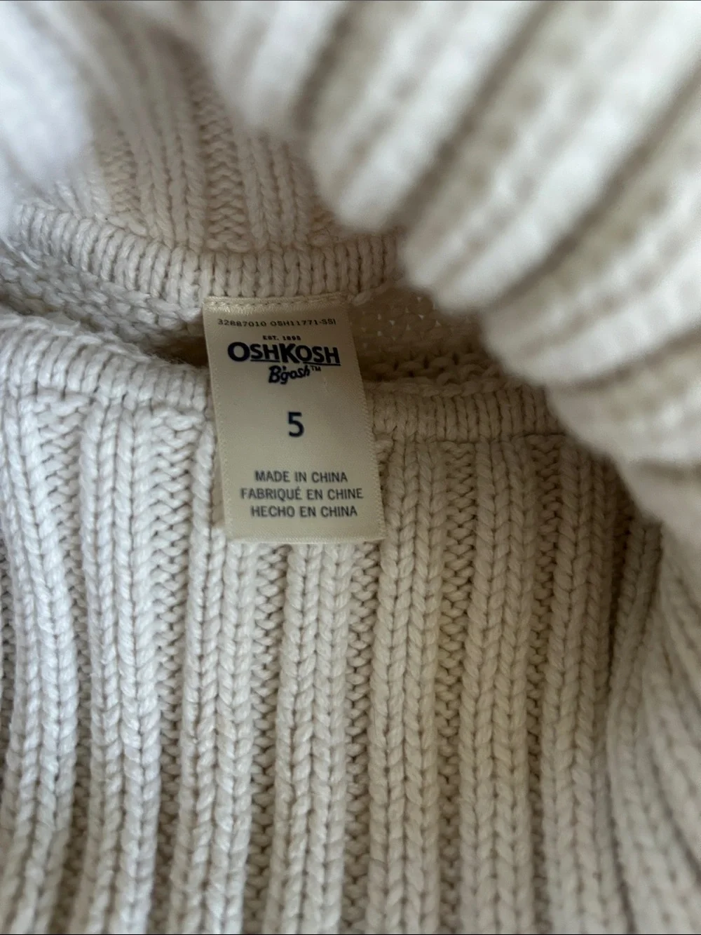 OshKosh B'gosh Cream Cable Turtleneck Poncho Sweater